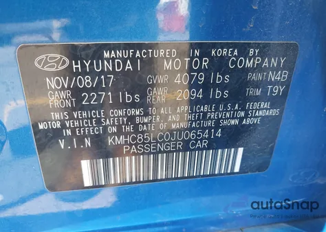 2018 Hyundai Ioniq Hybrid Limited from USA, damaged, VIN KMHC85LC0JU065414